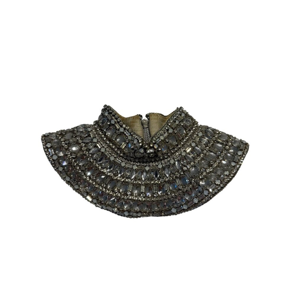 Rhinestone Embellished Collar Choker Necklace Silver Back Zip